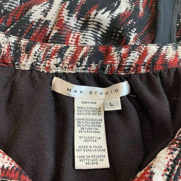 Max Studio red black tan LS dress Sz L - Picture 7 of 11